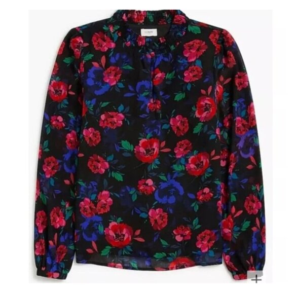 J.Crew Smocked Neck Floral Long Sleeve Blouse - Picture 3 of 8